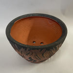 AU - Medium rakuware terracotta and black carved ceramic planter - Paradise Found Nursery