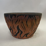 AU - Medium rakuware terracotta and black carved ceramic planter - Paradise Found Nursery