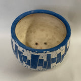 BA - Large blue and white carved ceramic planter with drainage tray - Paradise Found Nursery